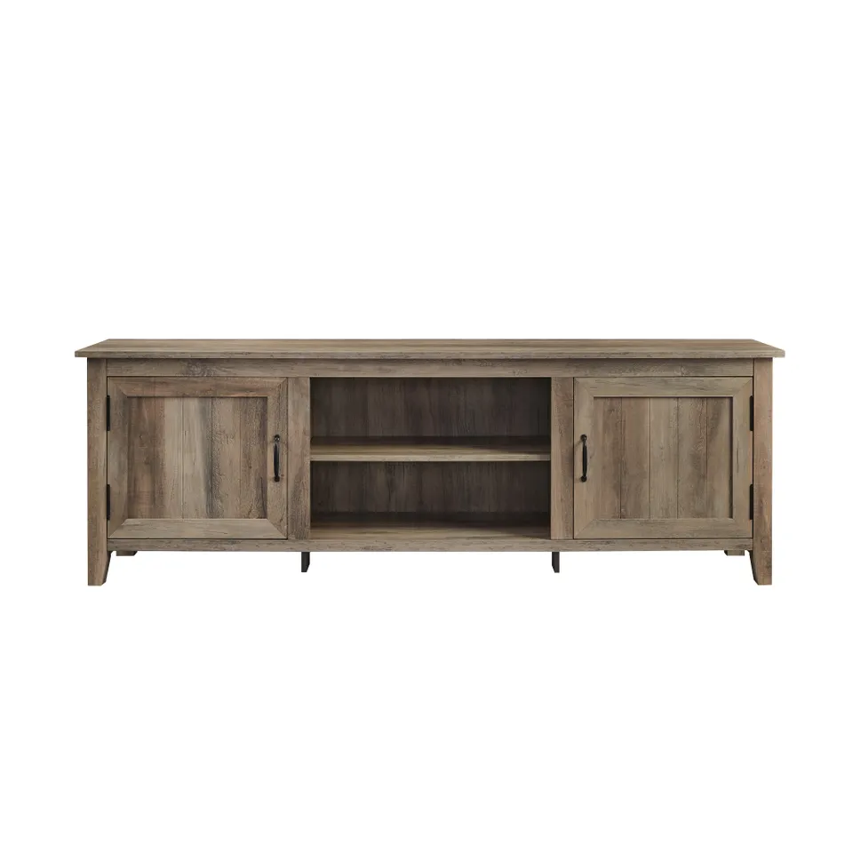 70" Modern Farmhouse Simple Grooved Door Wood TV Stand - Grey Wash 