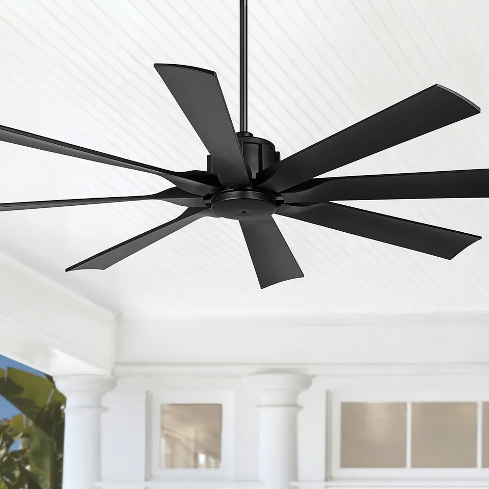 60" Possini Defender Matte Black Damp Ceiling Fan with Remote