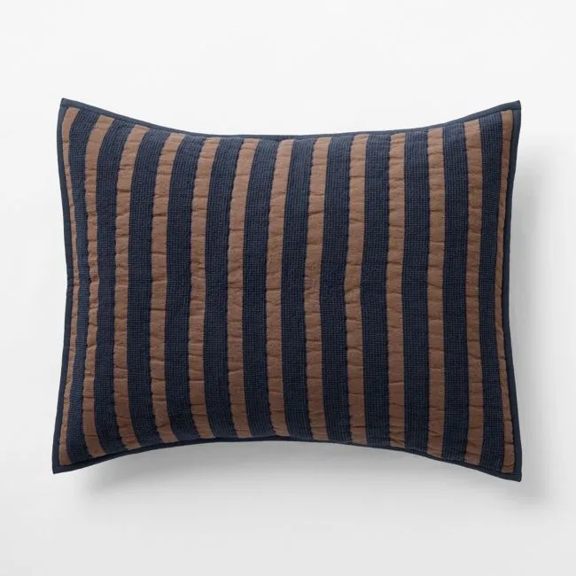 Stripe Waffle Weave Deep Indigo Organic Cotton Kids Pillow Sham