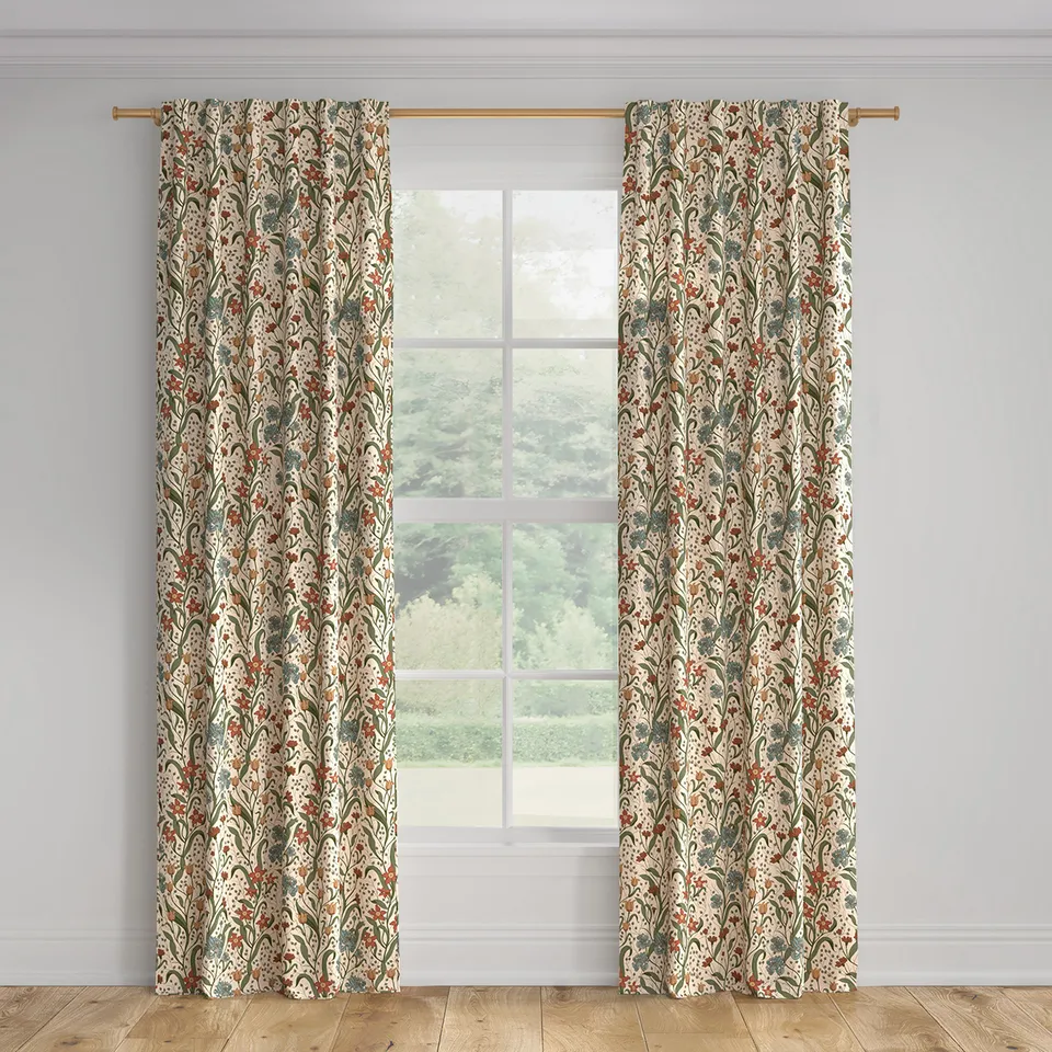 Printed Linen Curtain, Cedar Bloomsbury, 50" x 96", Privacy