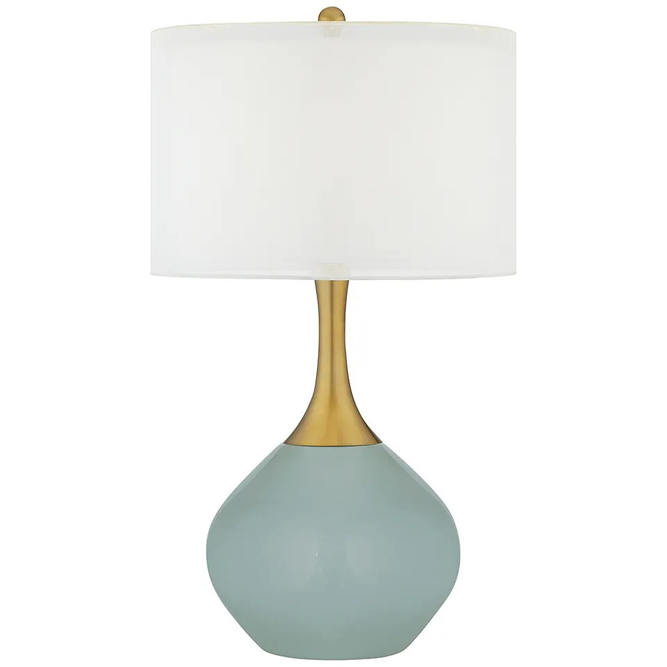 Color Plus Nickki Brass 30 1/2" Modern Aqua-Sphere Blue Table Lamp