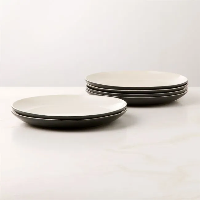 Barchan Black and Warm White Stoneware Dinner Plates Set of 6 by Kravitz Design