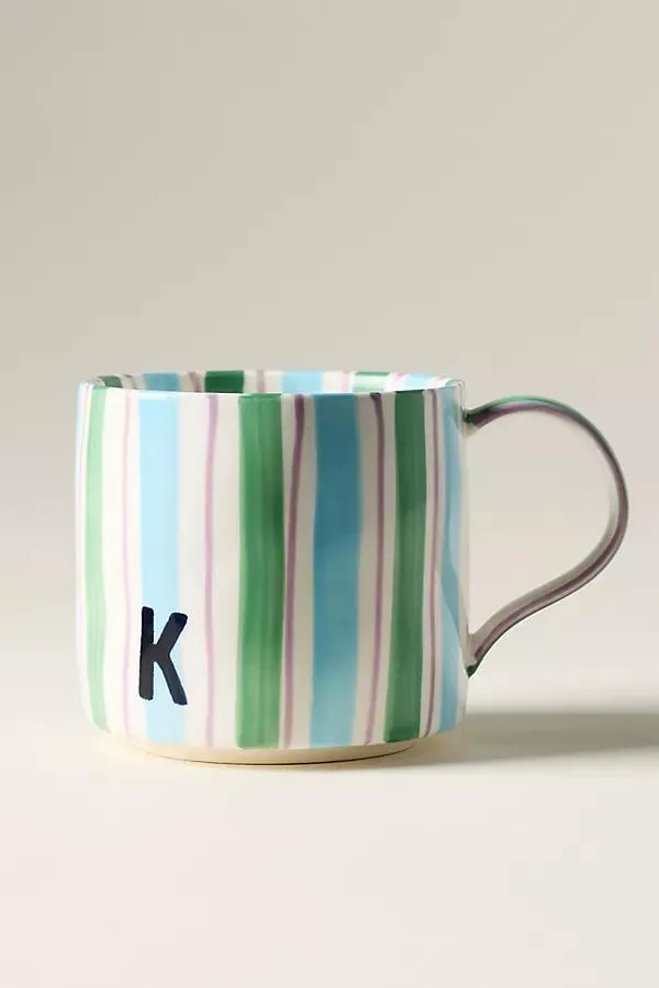 Striped Stoneware Monogram Mug