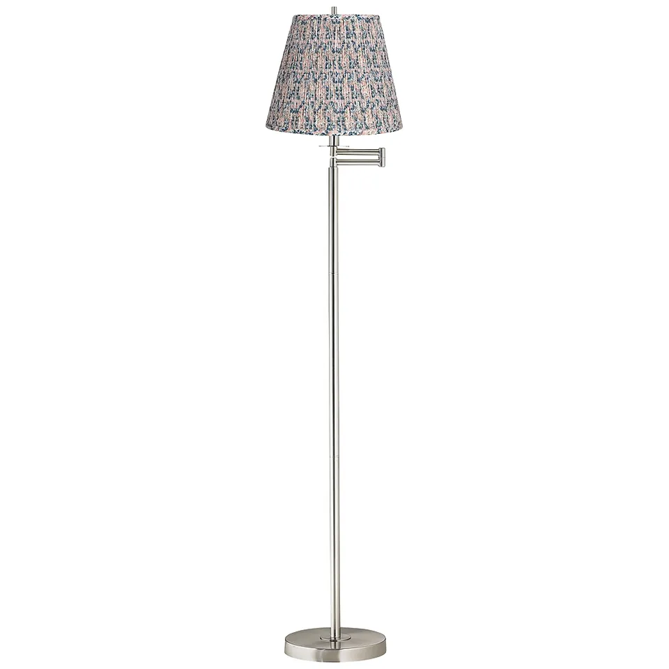 Druckman Brushed Nickel Swing Arm Floor Lamp with Pink and Blue Shade