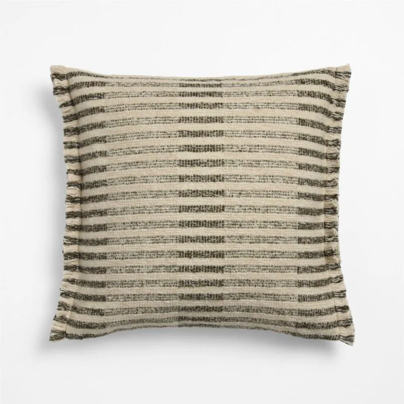 Bibury Wool Blend 20"x20" Burnt Green Throw Pillow Cover with Feather Insert