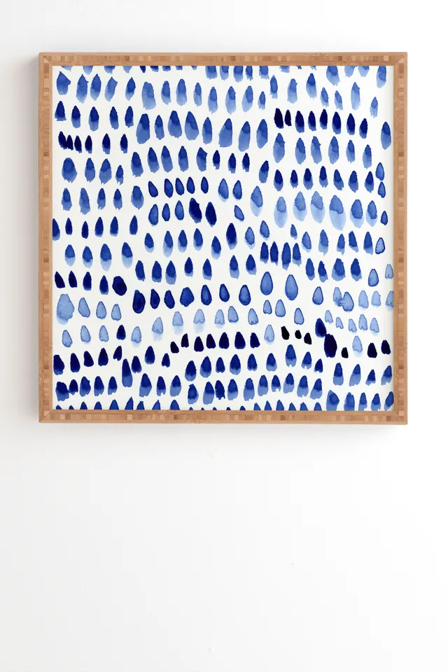 Painted Dots Blue by Iris Lehnhardt - Framed Wall Art Bamboo 12" x 12"