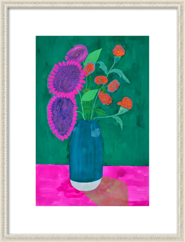 vase with sunflowers and carnations  by Christiane Drapela for Artfully Walls