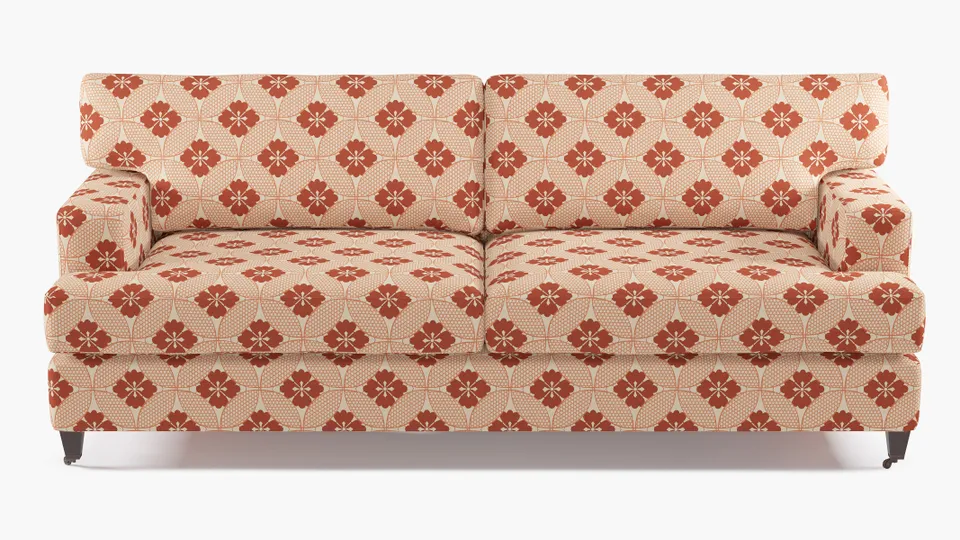 Classic Sofa, Coral Solaire, Espresso with Antique Brass Caster