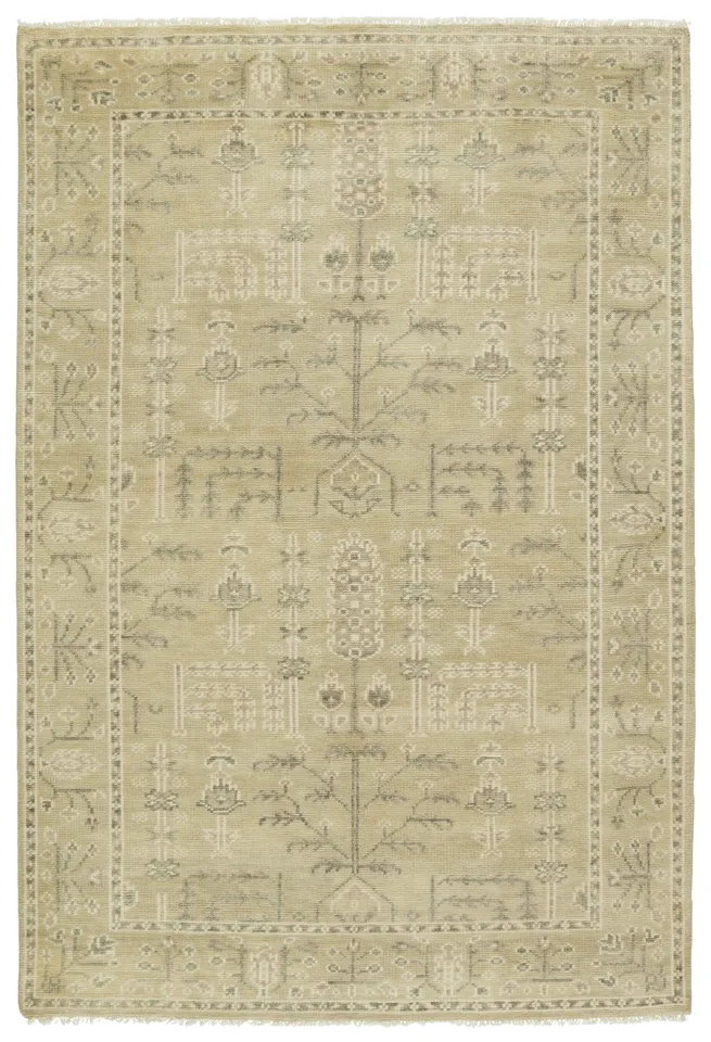 Ginerva Hand-Knotted Oriental Cream/ Green Area Rug (6'X9')