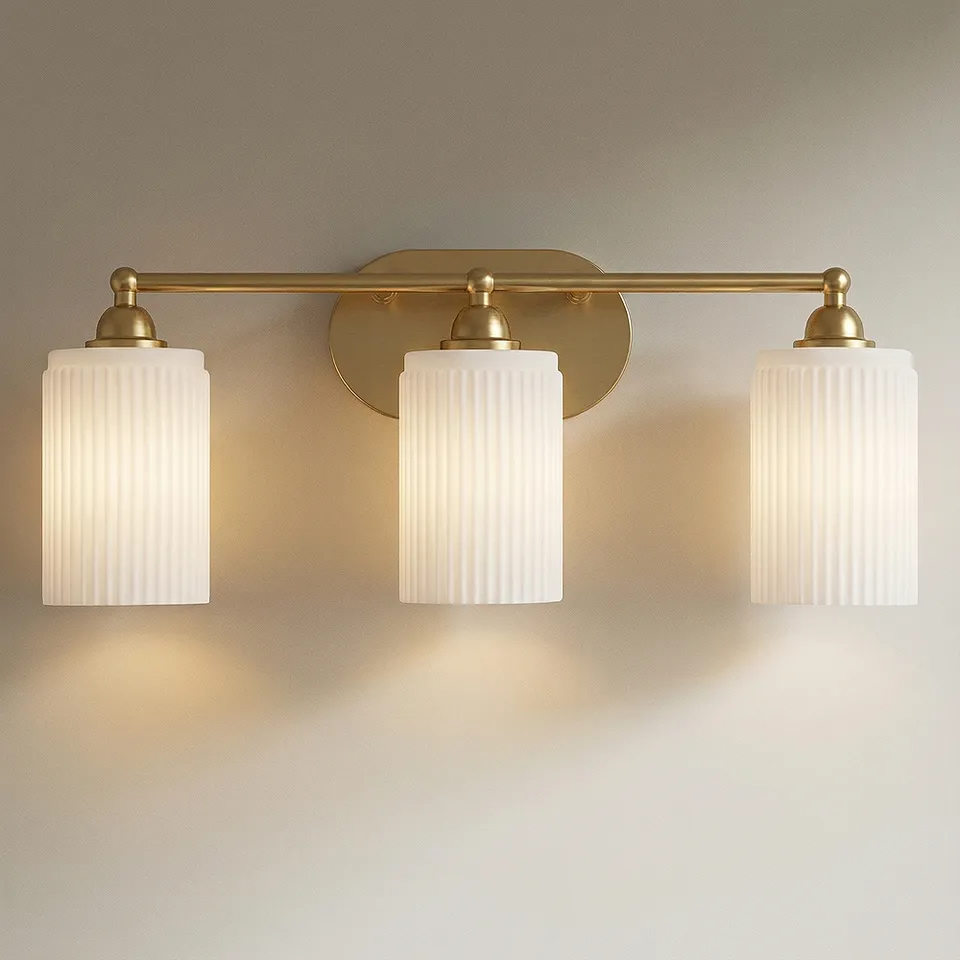 David 22" Wide Soft Gold and Fluted Glass 3-Light Bath Light