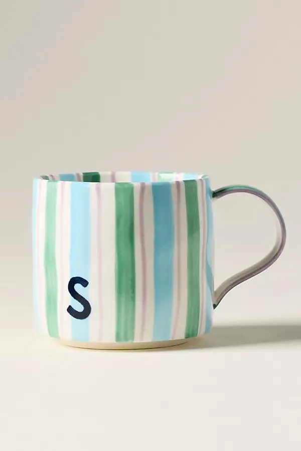 Striped Stoneware Monogram Mug