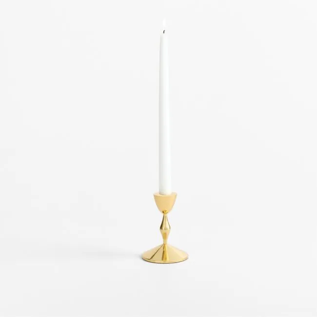 Beaded Mini Polished Brass Finish Metal Taper Holder 4.5"