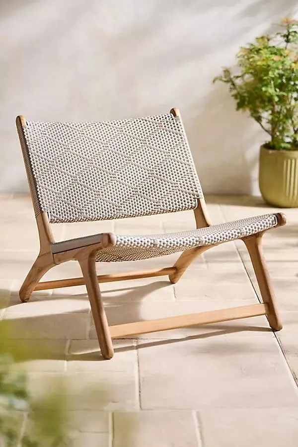 Havana Wicker + Teak Armless Chair, Neutral Wave