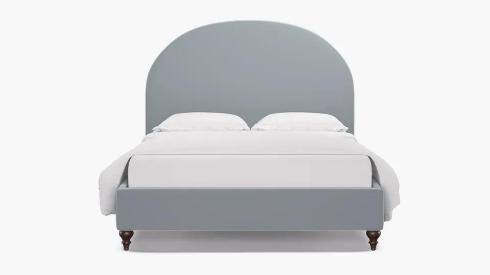 Demilune Bed, Sterling Performance Velvet, Espresso Traditional Turned Leg, King