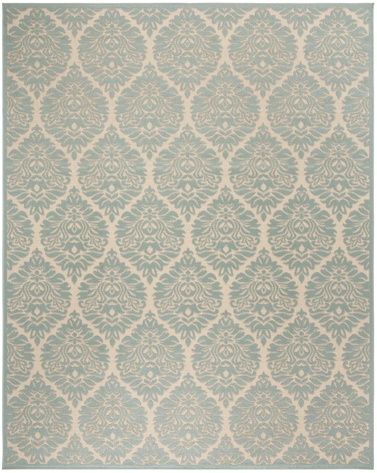 Arlo Home Indoor/Outdoor Woven Area Rug, LND135L, Cream/Aqua,  8' X 10'