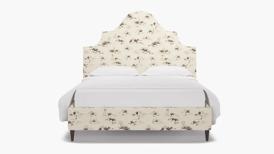 Statement Bed, Green Cotswold Hunt, Espresso Square Tapered Leg, Queen