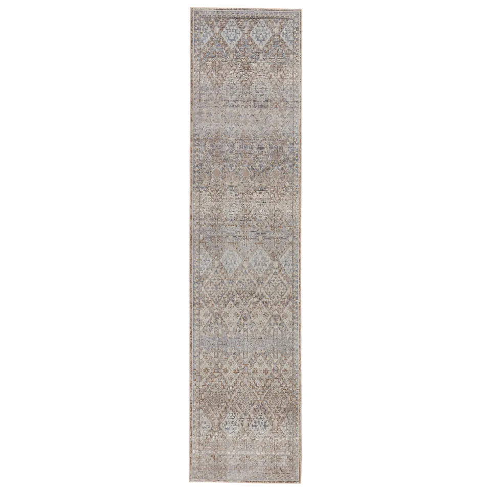 Cashel Tribal Gray/ Dark Blue Runner Rug (3'X8')