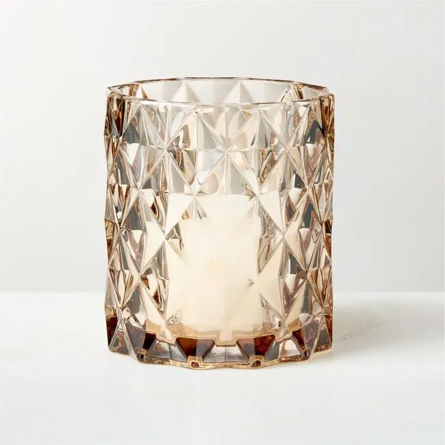 Betty Amber Glass Hurricane Candle Holder Small