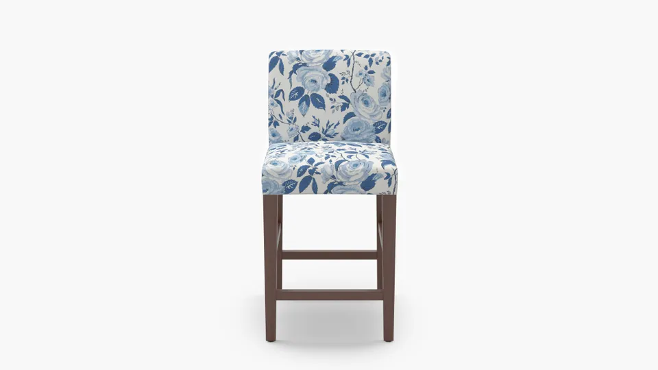Signature Dining Counter Stool, Delft Chintz, Walnut Square Tapered Leg