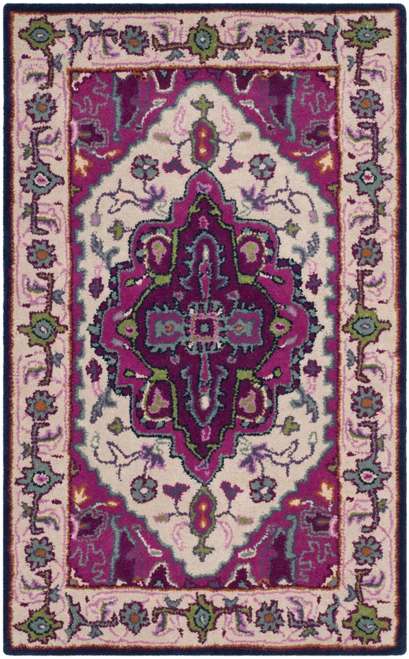 Arlo Home Hand Tufted Area Rug, BLG541A, Ivory/Pink,  2' 6" X 4'