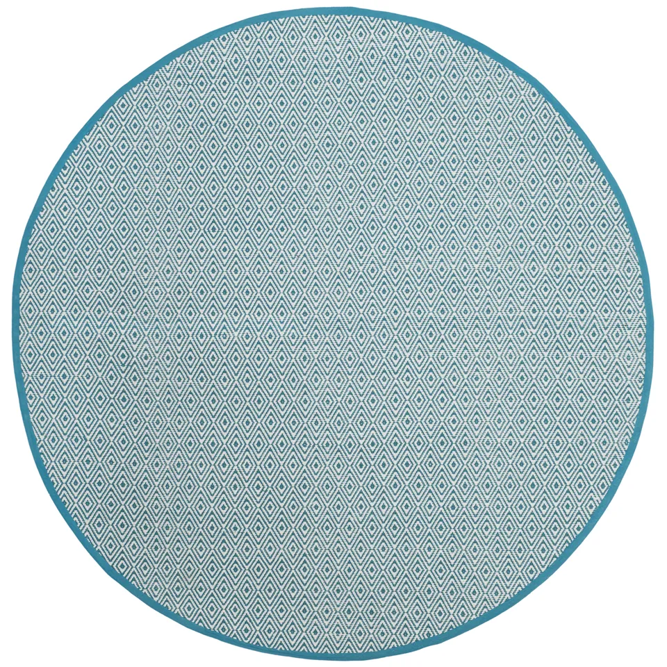 Arlo Home Hand Woven Area Rug, MTK515B, Ivory/Turquoise,  4' X 4' Round