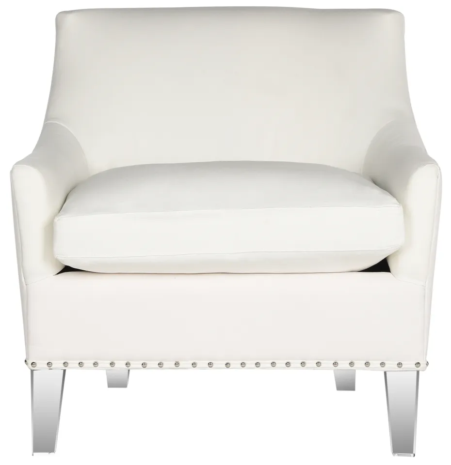 Hollywood Glam Tufted Acrylic White Club Chair With Silver Nail Heads - White/Clear
