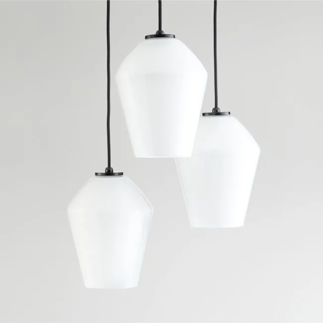 Arren Black 3-Light Round Pendant with Angled Milk Glass Shades 16"