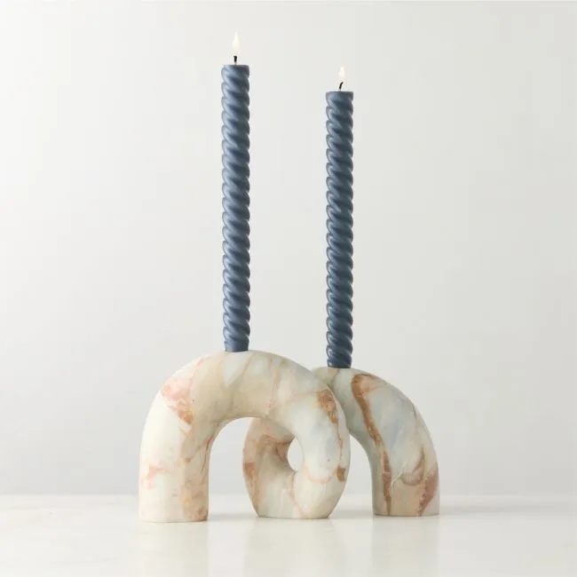 Curva White Marble Double Taper Candle Holder