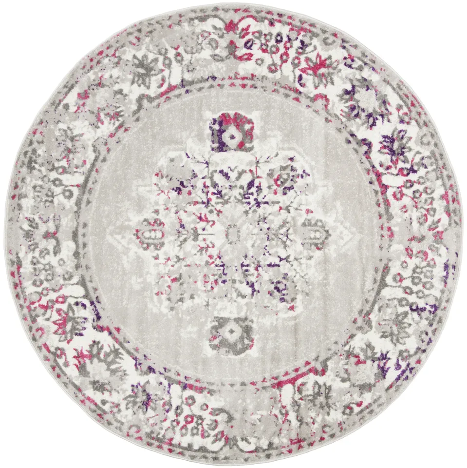 Arlo Home Woven Area Rug, SKY169P, Grey/Pink,  6' 7" X 6' 7" Round
