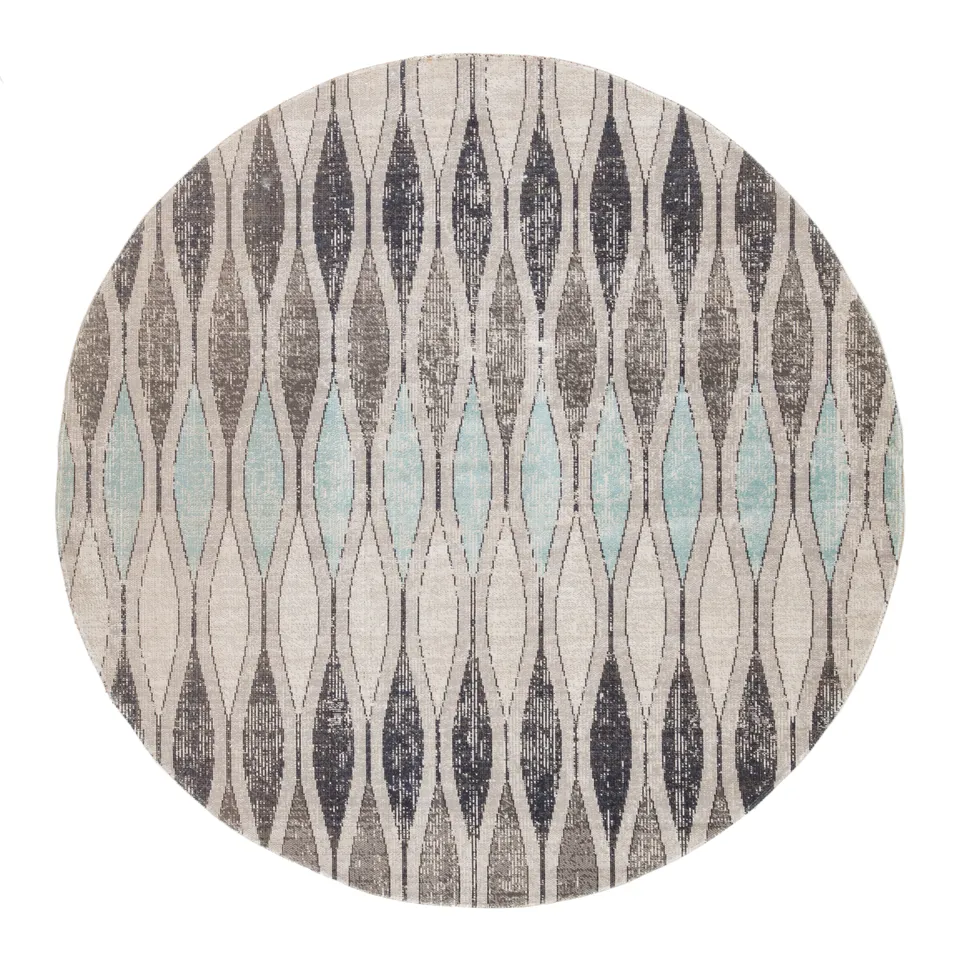 Norwich Indoor/ Outdoor Geometric Gray/ Blue Round Area Rug (5'11" RND)