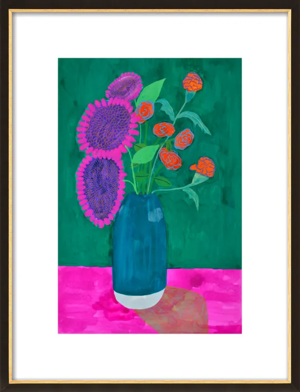 vase with sunflowers and carnations  by Christiane Drapela for Artfully Walls