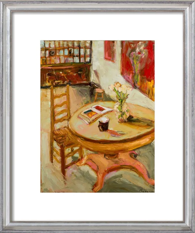 Still Life with open book on table by Ana Guzman for Artfully Walls