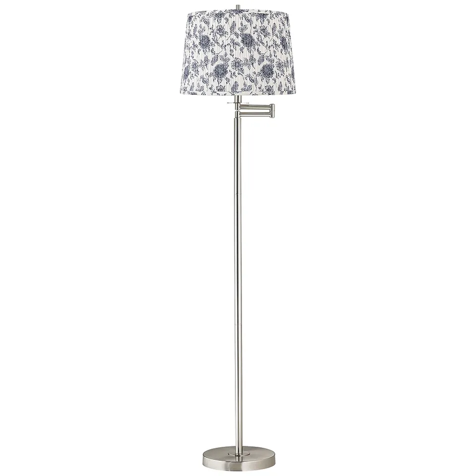 Druckman Brushed Nickel Swing Arm Floor Lamp w/ Cobalt and White Shade