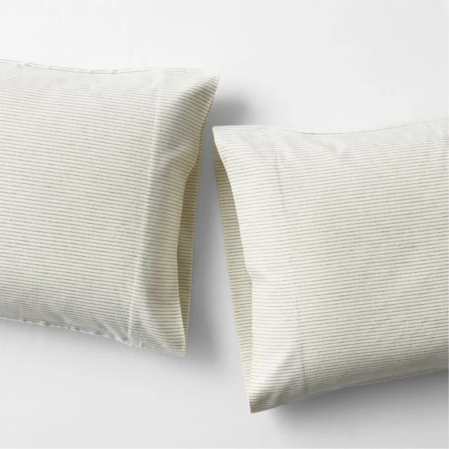 Cozysoft Organic Flannel Burnt Green Stripe King Pillowcases, Set of 2
