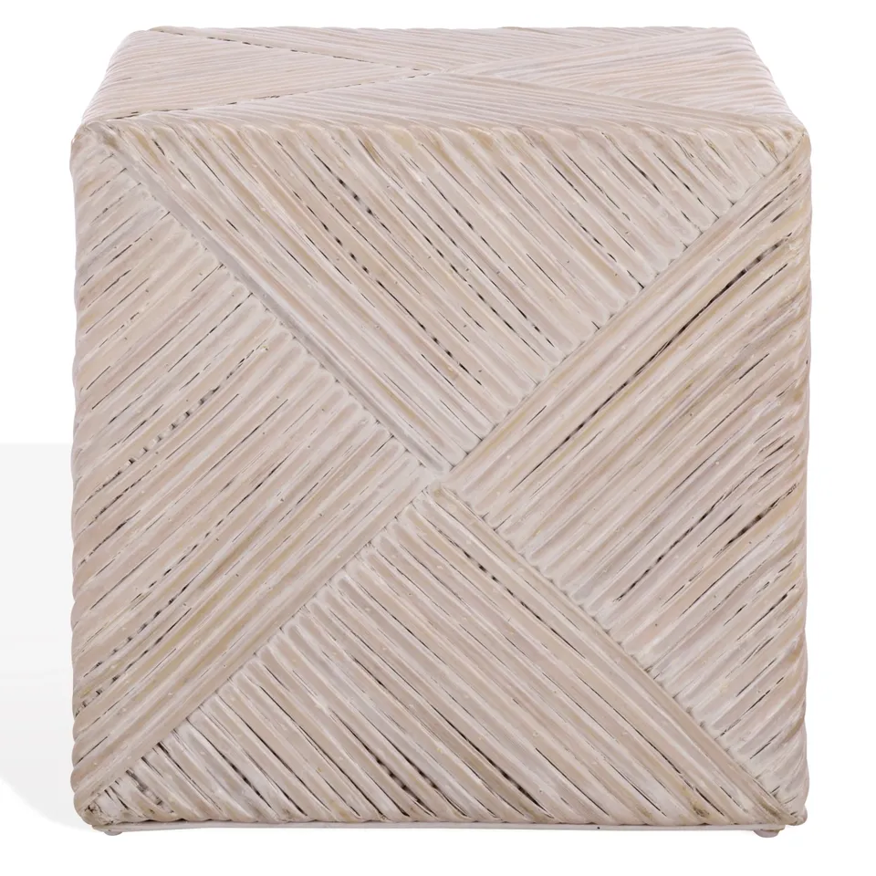 Wynrose Woven Rattan Ottoman - White