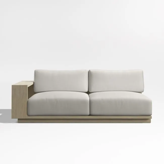 Mallorca 76" Wood Left-Arm Outdoor Sofa with Cast Silver Sunbrella ® Cushions