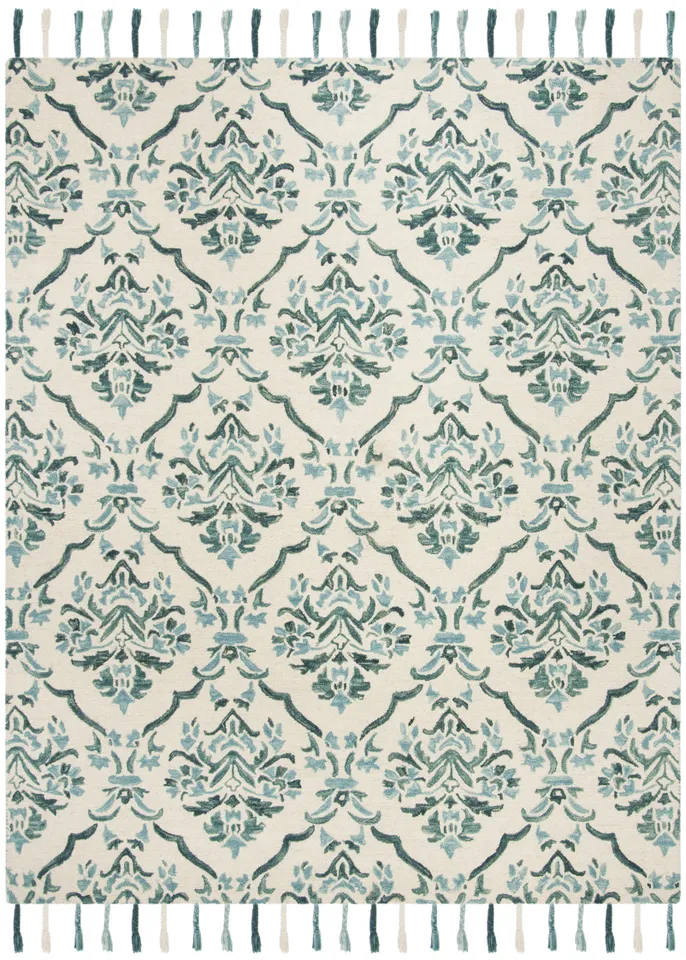 Arlo Home Hand Hooked Area Rug, SZN205A, Ivory/Turquoise,  8' X 10'