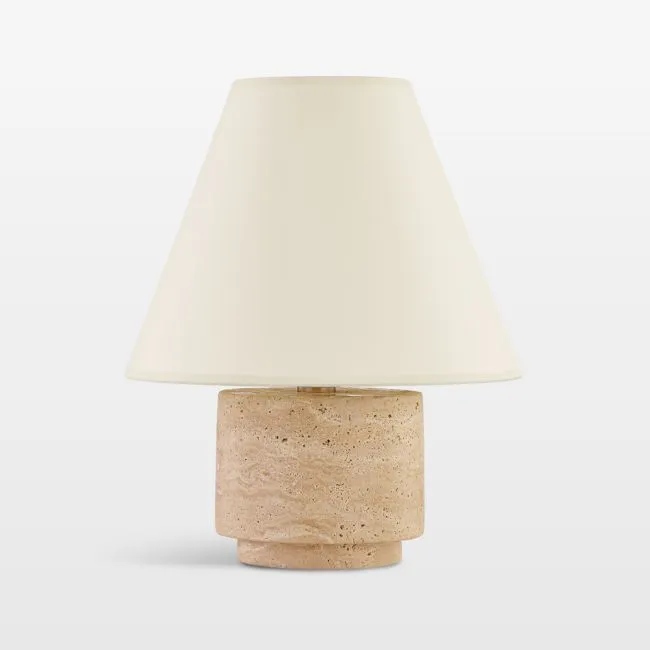 Caen Travertine Table Lamp with Ivory Shade