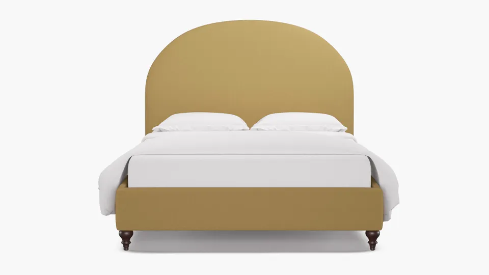 Demilune Bed, French Yellow Everyday Linen, Espresso Traditional Turned Leg, Twin
