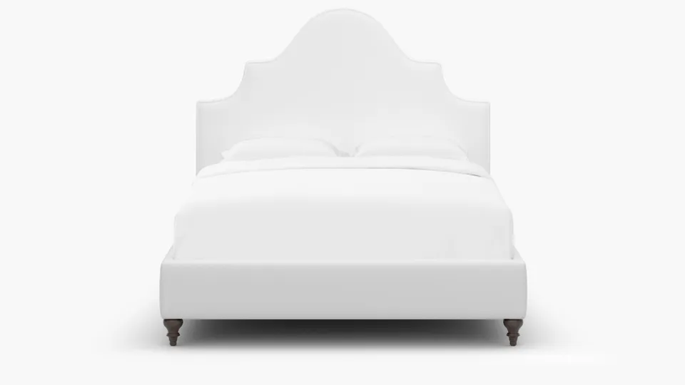 Statement Bed, White Twill, Espresso Traditional Turned Leg, Twin