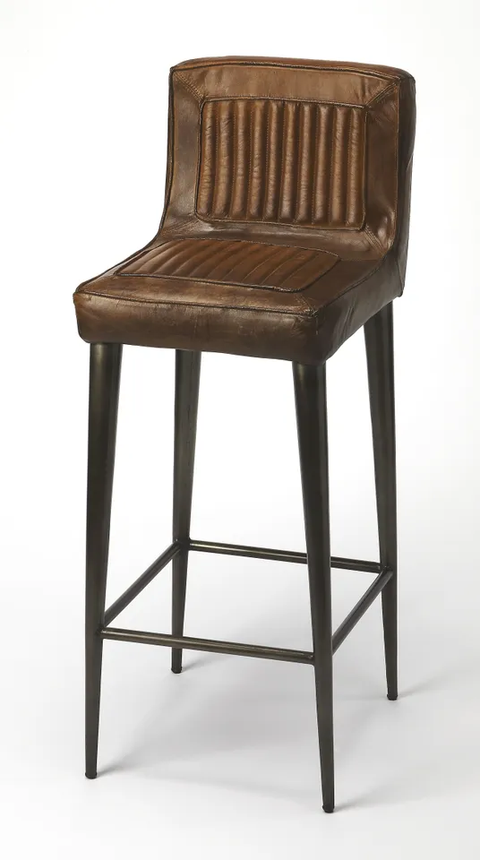 Maxwell Brown Leather Bar Stool