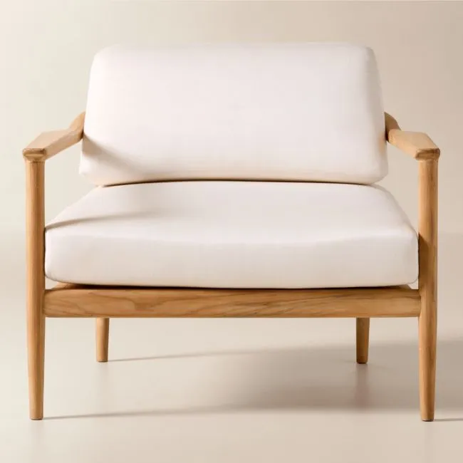 Tide Teak Outdoor Lounge Chair With Ivory Sunbrella® Cushions