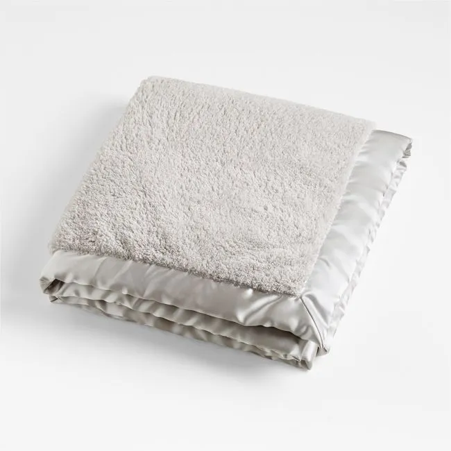 Satin Trim Dove Grey Recycled Plush Baby Stroller Blanket