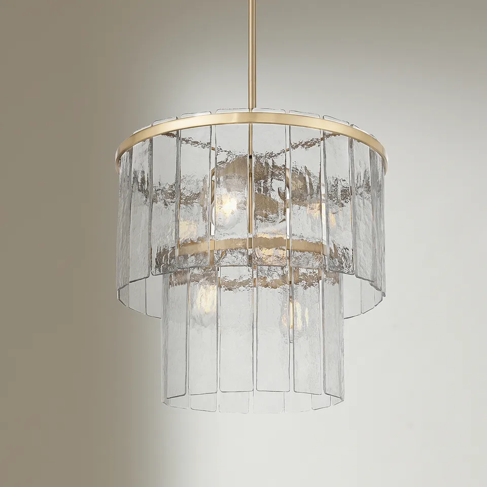 Possini Euro Soresi 20"W Satin Brass and Piastra Glass 6-Light Pendant