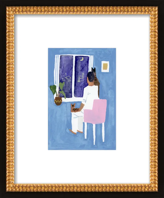 Look at the cat and the moon by Hiroyuki Izutsu for Artfully Walls