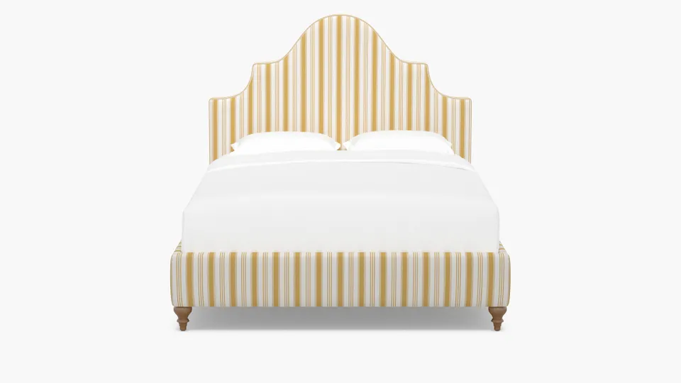 Statement Bed, French Yellow Regency Stripe, Natural Traditional Turned Leg, Queen