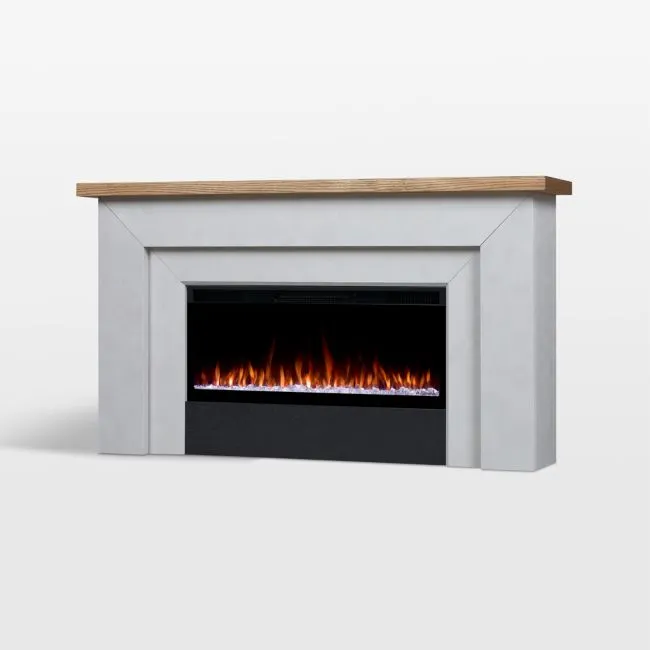 Koa White and Wood with Landscape Smart Electric Fireplace 68"