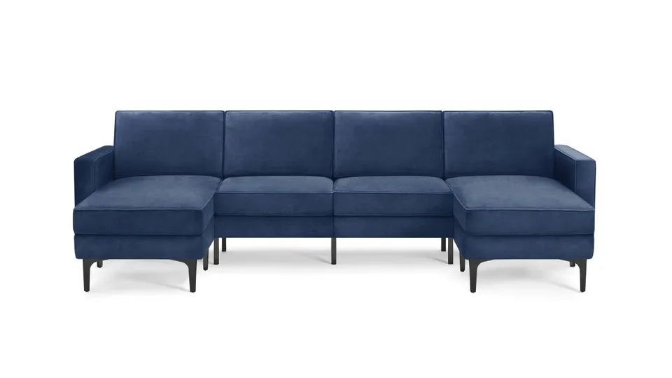 Nomad Velvet King Sofa with Double Reversible Chaise - Midnight - Performance Velvet / Black - Metal