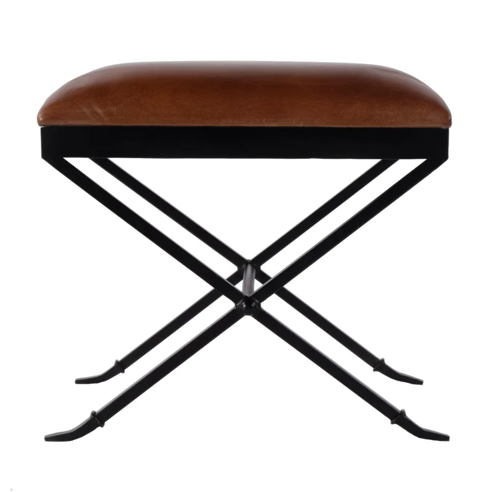 Livingston Brown Leather Accent Stool
