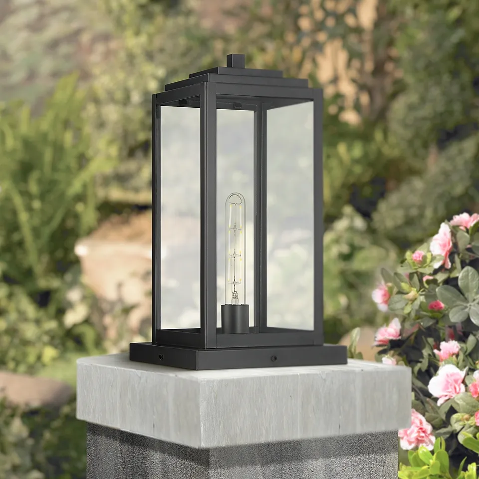 John Timberland Titan 17" Matte Black Clear Glass Outdoor Pier Light